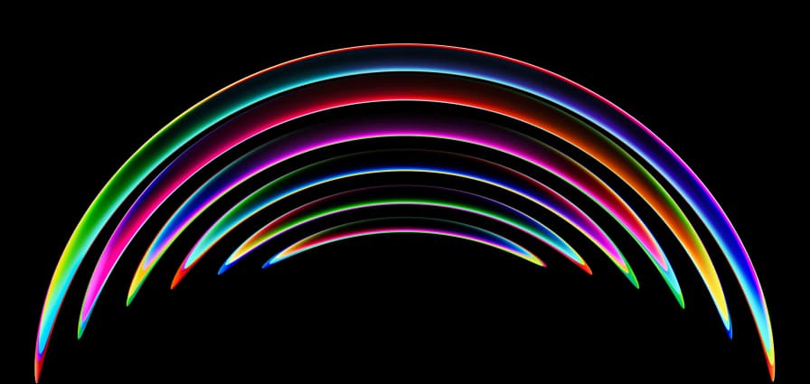 A metallic rainbow artwork on a black background.