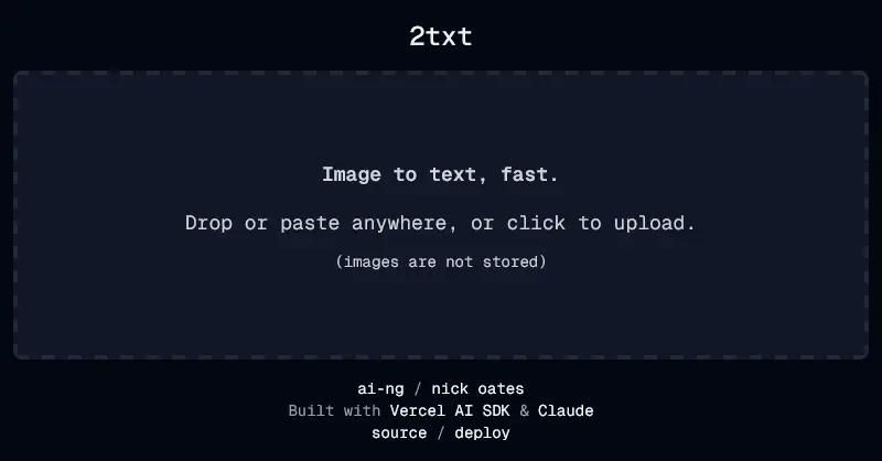 Screenshot of 2txt: an area to drop an image file.