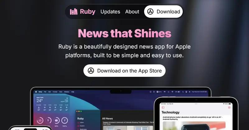 Screenshot of the Ruby website